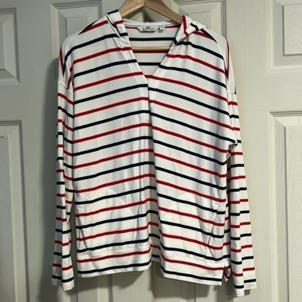 Vineyard Vines Coastal Preppy Red White Blue Stripe Hoodie Size M